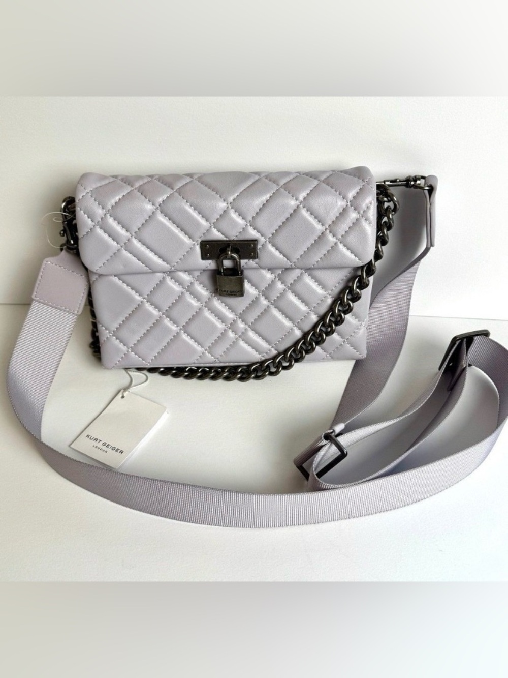 Kurt Geiger Quilted Lavender Shoulder Bag with Chain